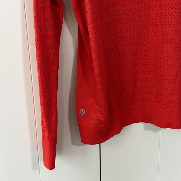 Lululemon Breeze By Long Sleeve Top Siren Red/Orange Open Hole Size 10? 12?? - Picture 8 of 8